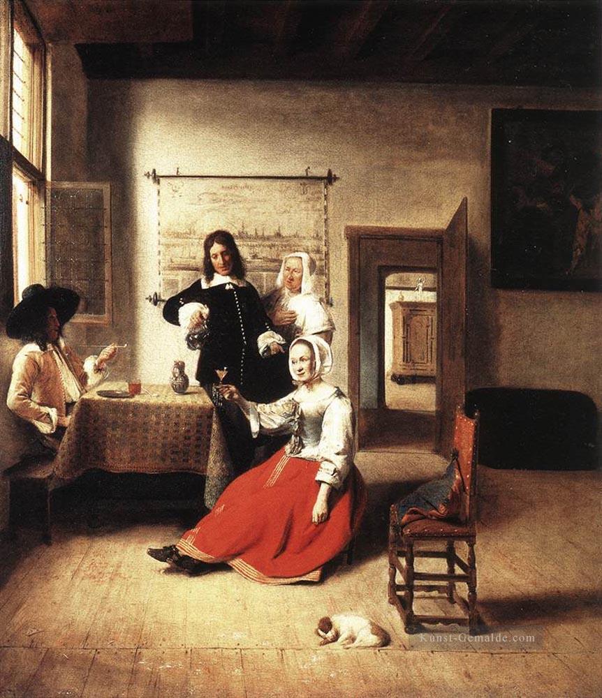 Junge Frau Trinkgenre Pieter de Hooch Ölgemälde
